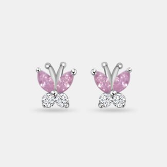 Purple Stone Butterfly Silver Studs